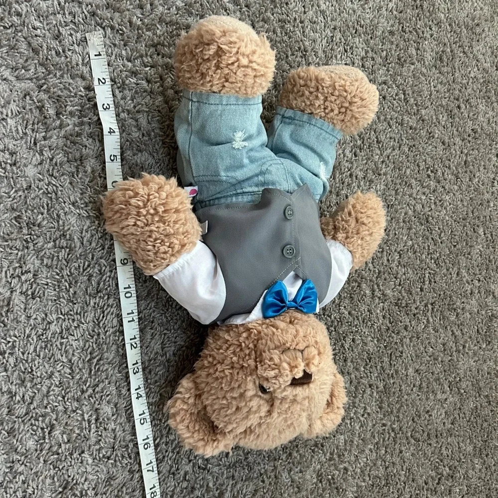 Build A Bear Plush Teddy Bear Tan Blue Bowtie Vest Denim Outfit‎ Stuffed Animal